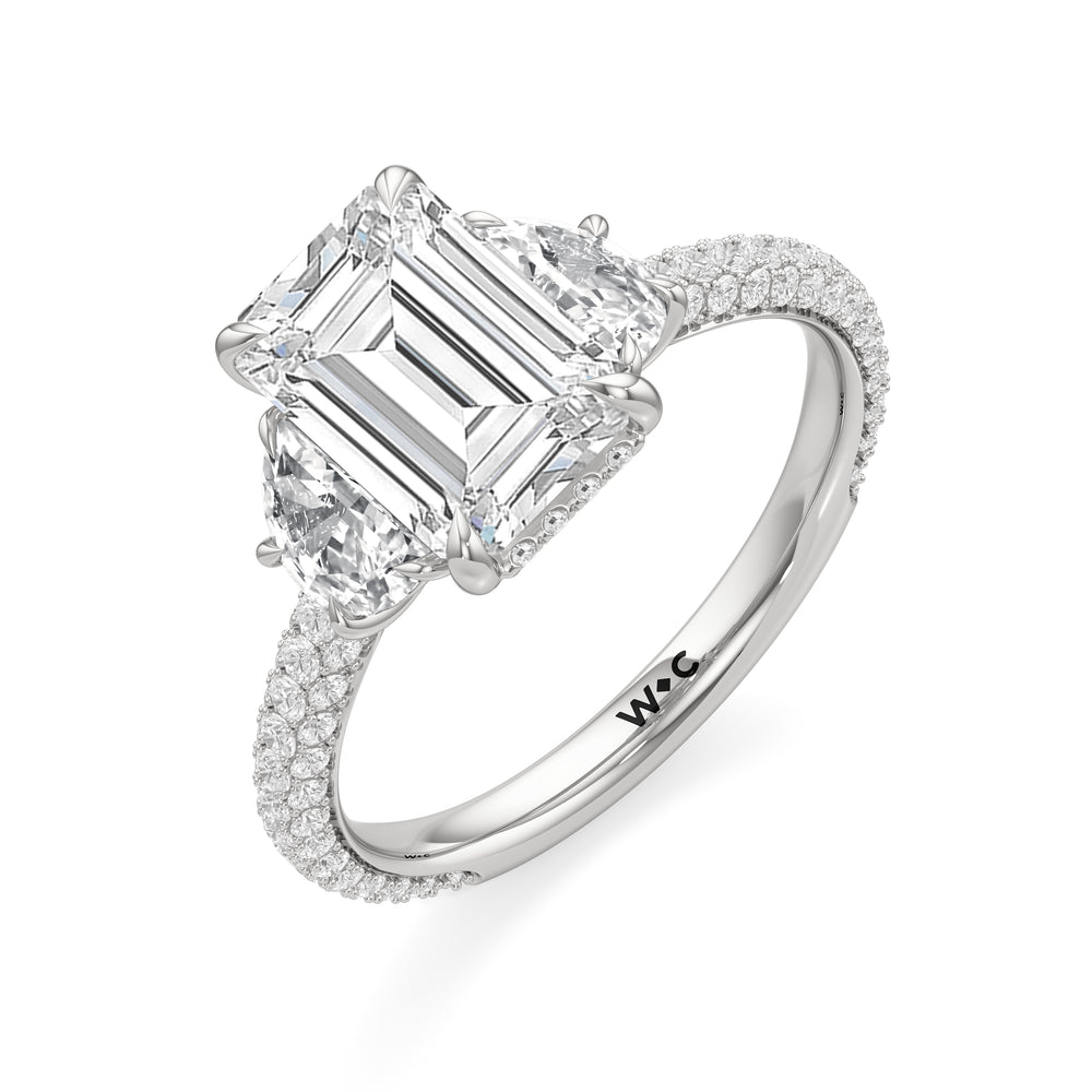 The Juliet Three Stone Engagement Ring with Emerald Cut Diamond in 14KT Platinum view 3
