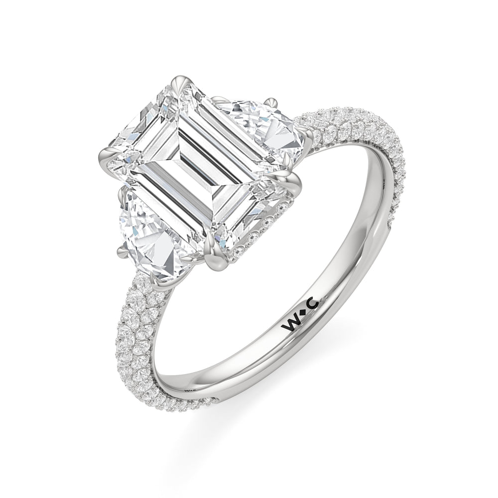 The Juliet Three Stone Engagement Ring with Emerald Cut Diamond in 14KT Platinum view 4
