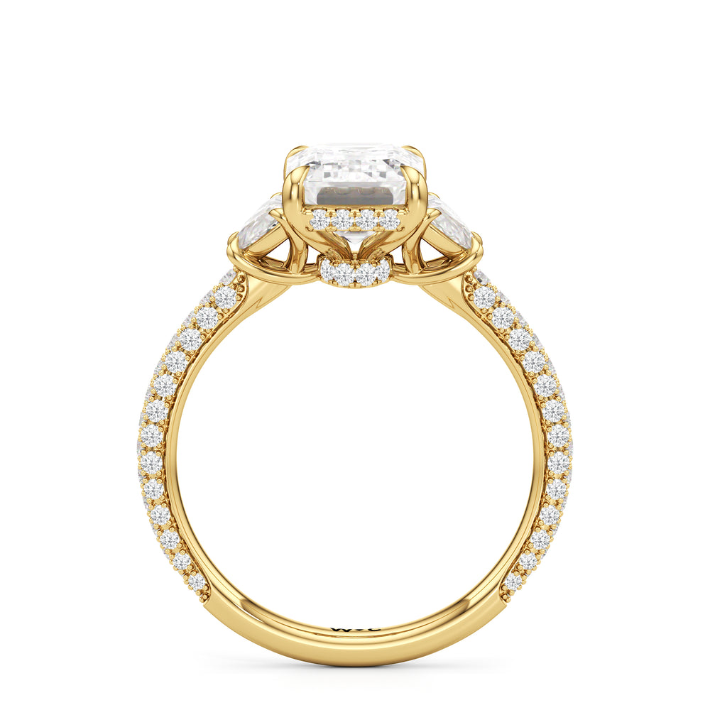 The Juliet Three Stone Engagement Ring with Emerald Cut Diamond in 14KT Yellow Gold view 2
