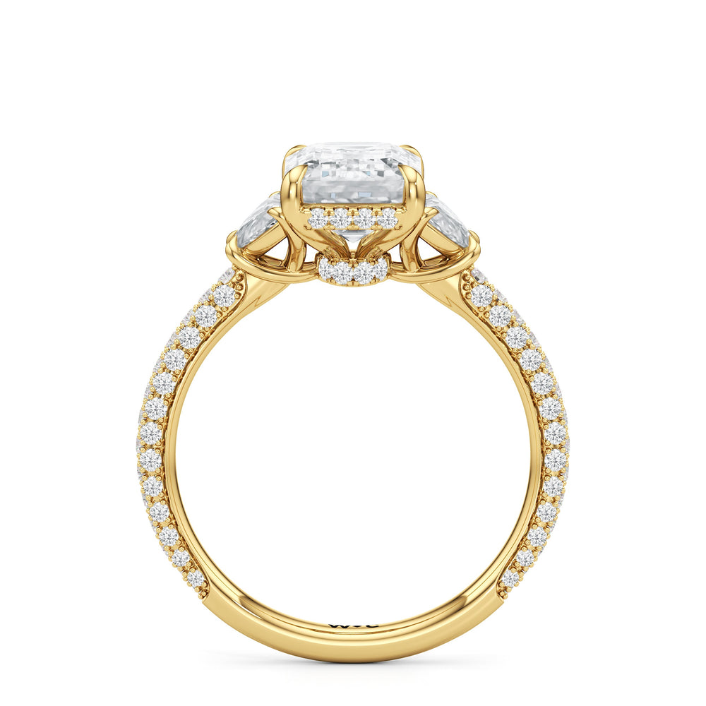 The Juliet Three Stone Engagement Ring with Emerald Cut Diamond in 14KT Yellow Gold view 3

