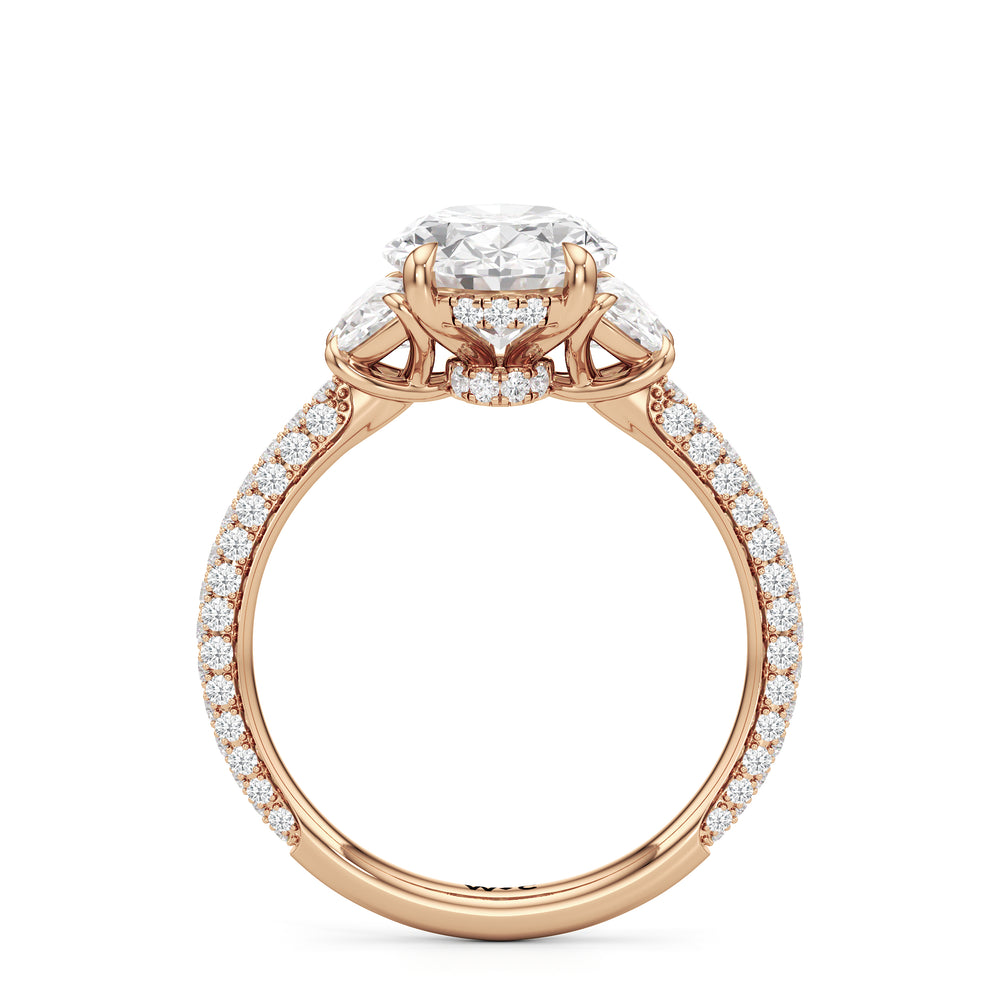 The Juliet Three Stone Engagement Ring with Oval Cut Diamond in 14KT Rose Gold view 2
