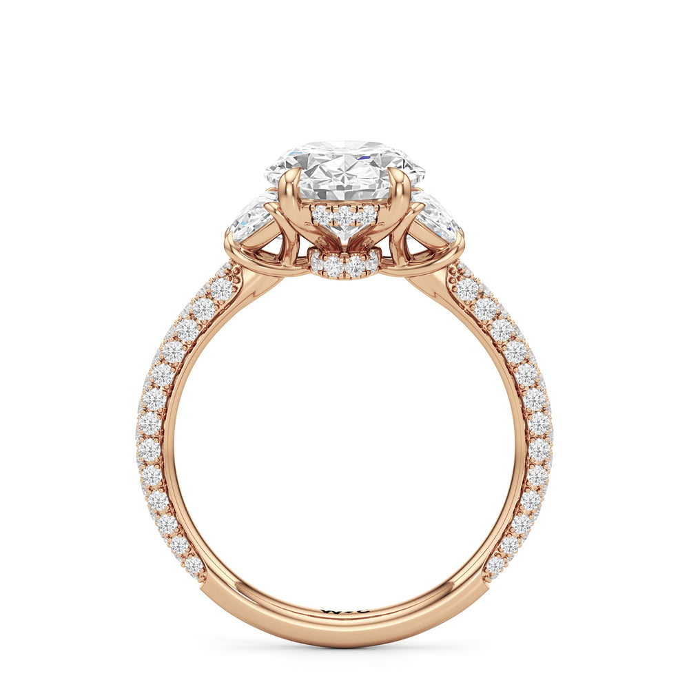 The Juliet Three Stone Engagement Ring with Oval Cut Diamond in 14KT Rose Gold view 3
