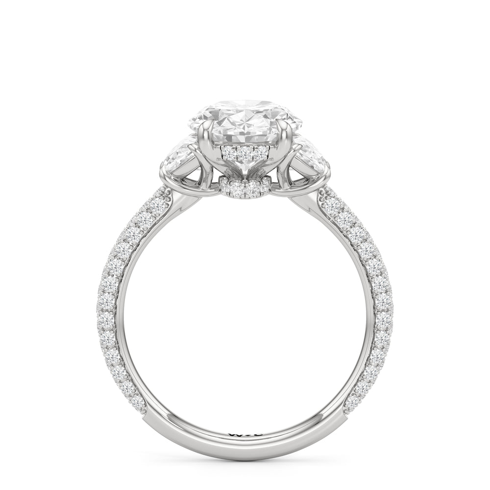 The Juliet Three Stone Engagement Ring with Oval Cut Diamond in 14KT Platinum view 2
