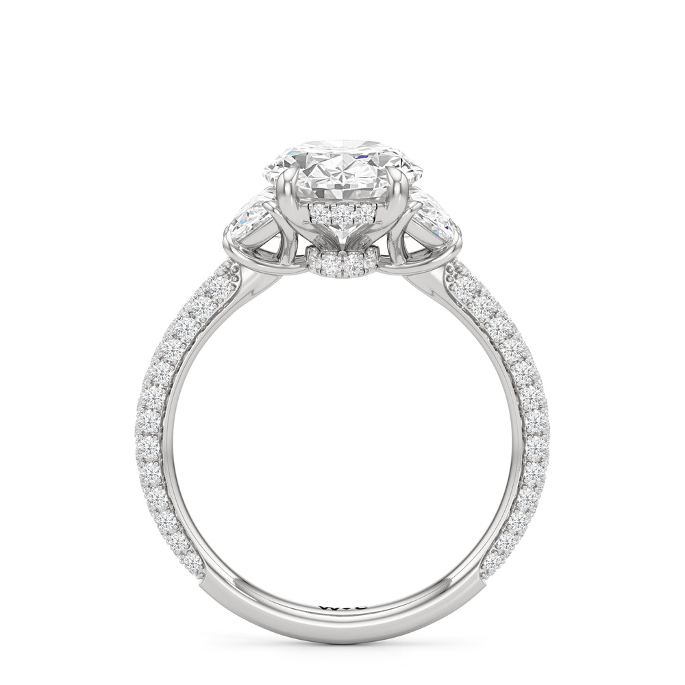 The Juliet Three Stone Engagement Ring with Oval Cut Diamond in 14KT Platinum view 3
