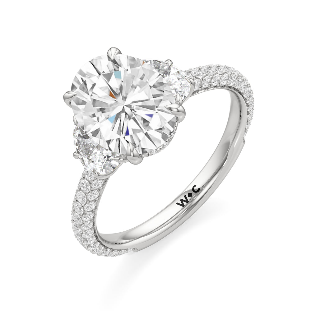 The Juliet Three Stone Engagement Ring with Oval Cut Diamond in 14KT Platinum view 3
