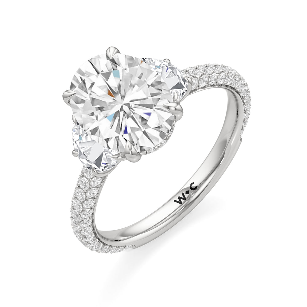 The Juliet Three Stone Engagement Ring with Oval Cut Diamond in 14KT Platinum view 4
