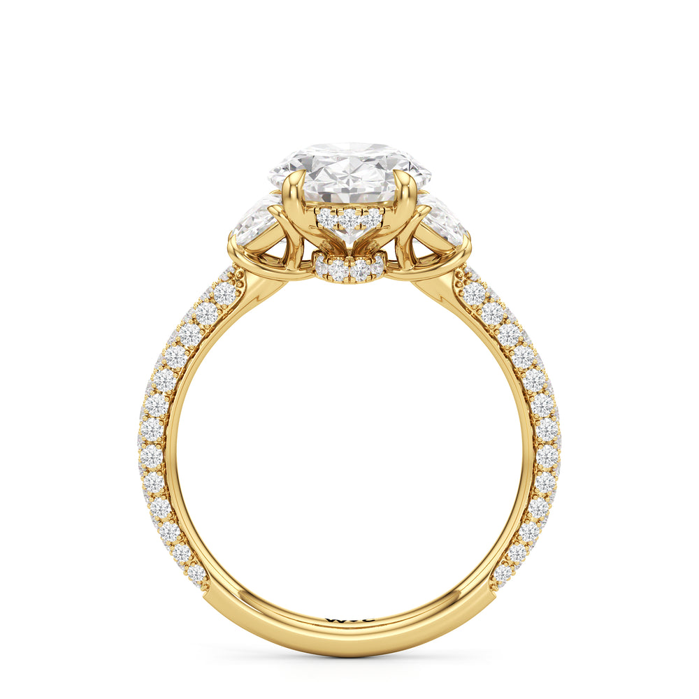 The Juliet Three Stone Engagement Ring with Oval Cut Diamond in 14KT Yellow Gold view 2
