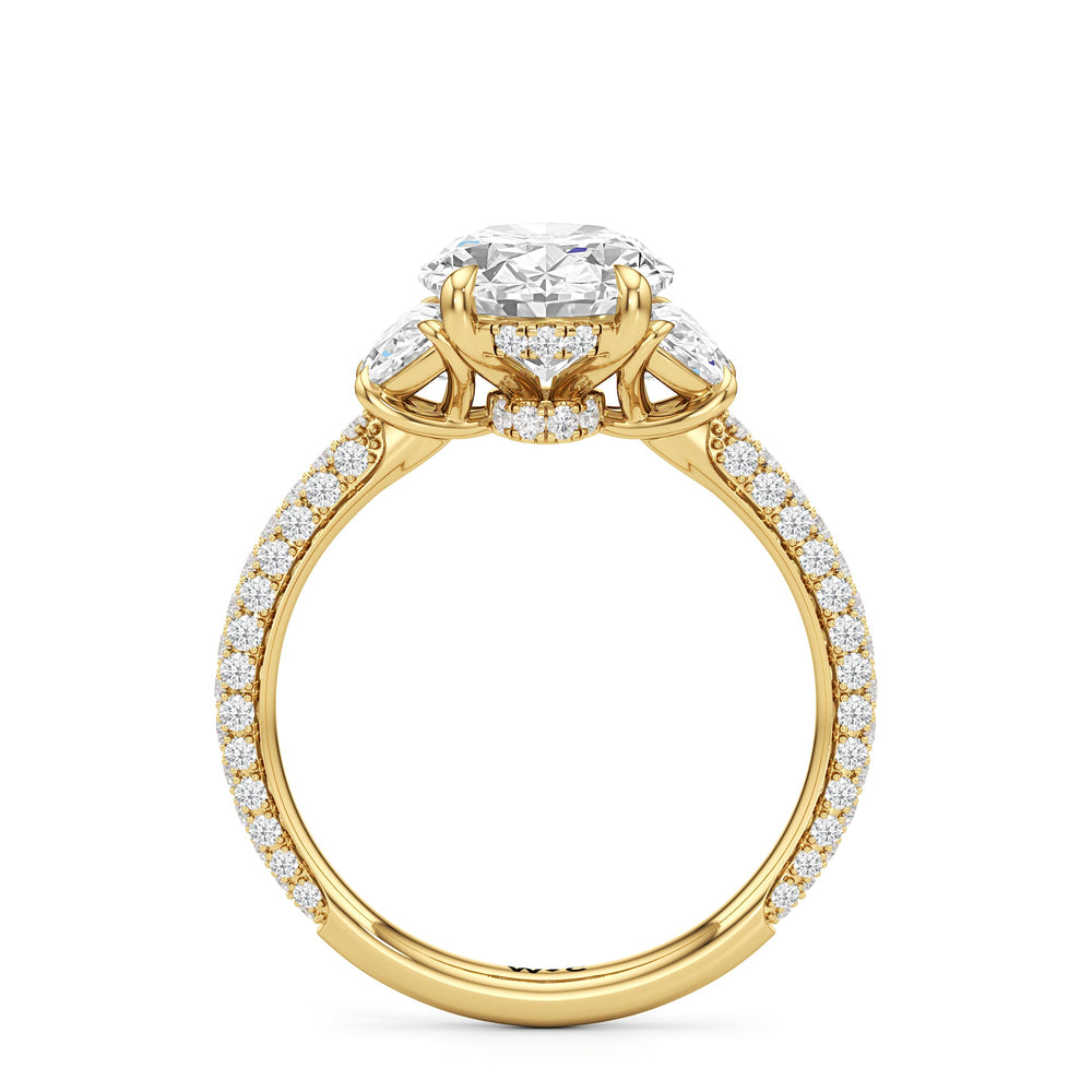 The Juliet Three Stone Engagement Ring with Oval Cut Diamond in 14KT Yellow Gold view 3
