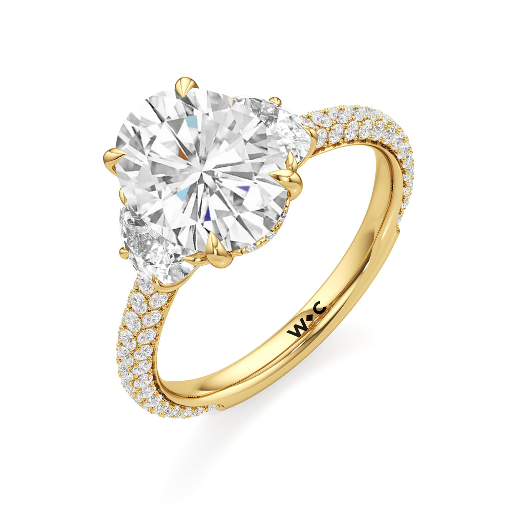 The Juliet Three Stone Engagement Ring with Oval Cut Diamond in 14KT Yellow Gold view 3
