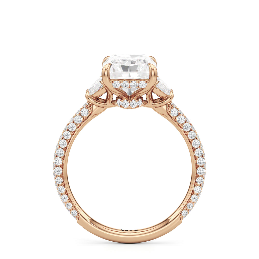 The Juliet Three Stone Engagement Ring with Radiant Cut Diamond in 14KT Rose Gold view 2
