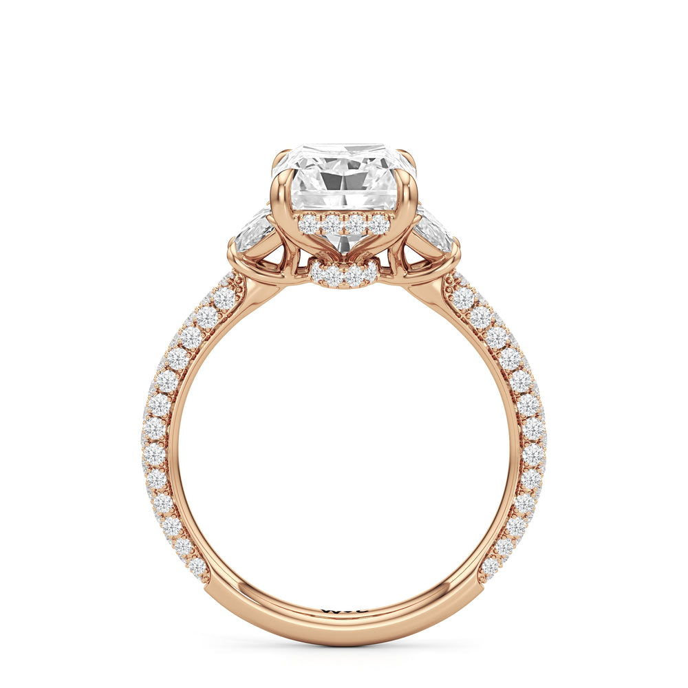 The Juliet Three Stone Engagement Ring with Radiant Cut Diamond in 14KT Rose Gold view 3
