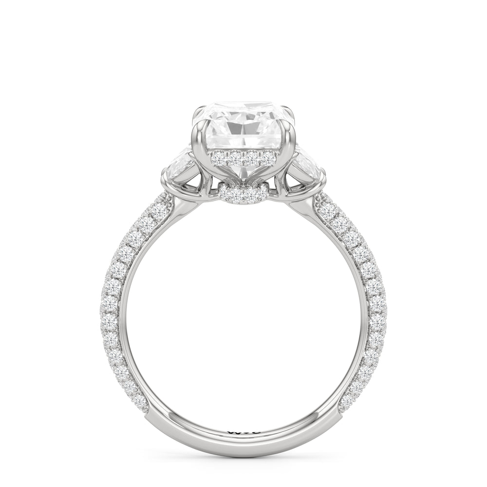 The Juliet Three Stone Engagement Ring with Radiant Cut Diamond in 14KT Platinum view 2
