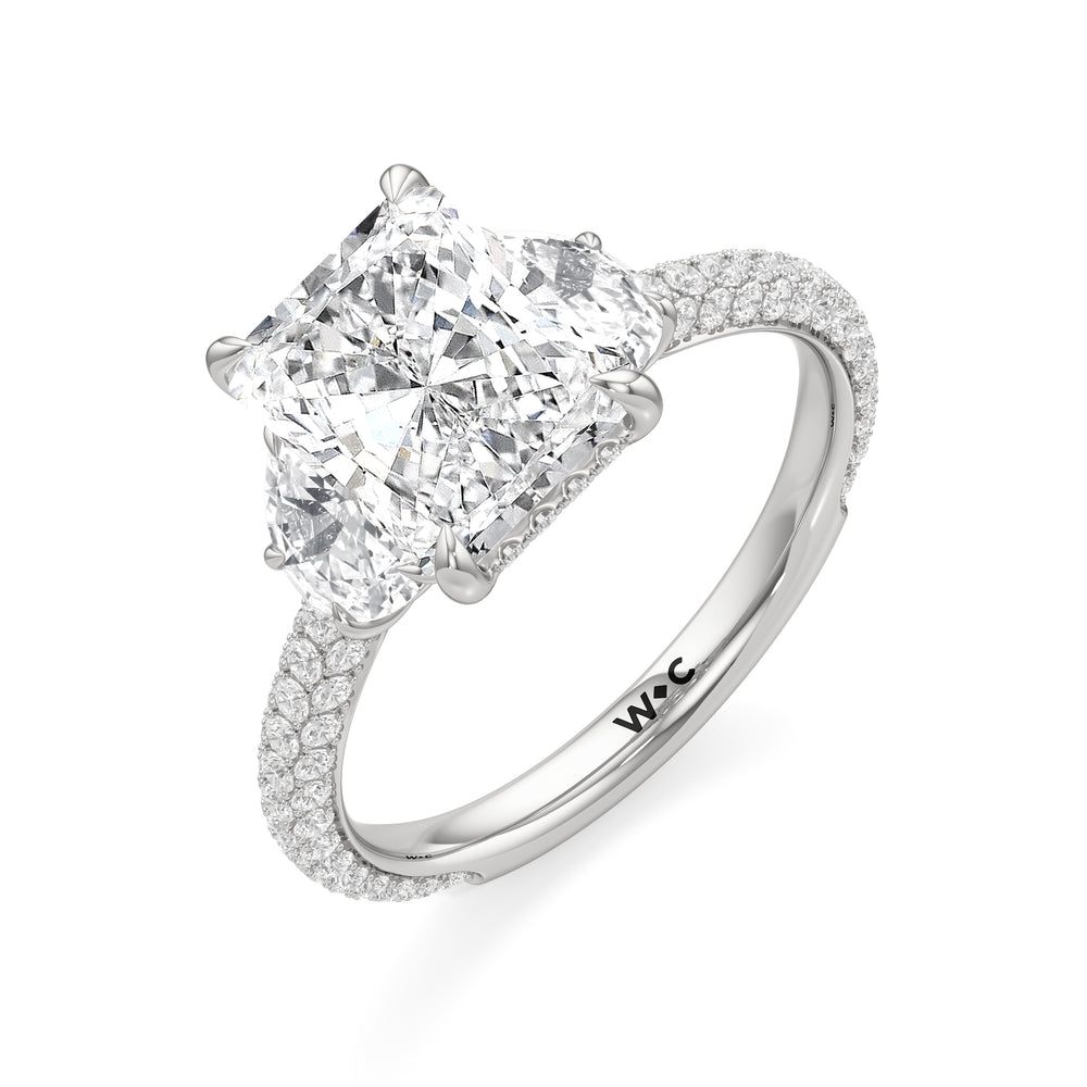 The Juliet Three Stone Engagement Ring with Radiant Cut Diamond in 14KT Platinum view 3

