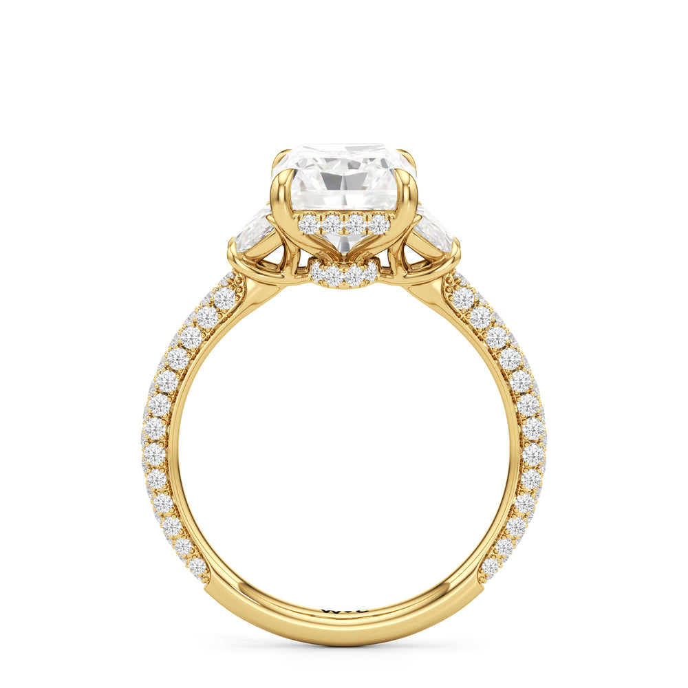 The Juliet Three Stone Engagement Ring with Radiant Cut Diamond in 14KT Yellow Gold view 2
