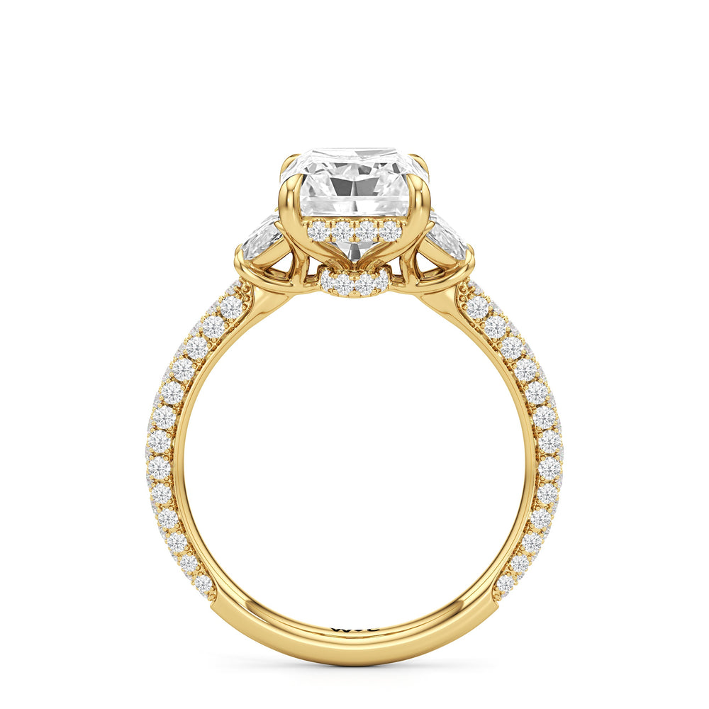 The Juliet Three Stone Engagement Ring with Radiant Cut Diamond in 14KT Yellow Gold view 3
