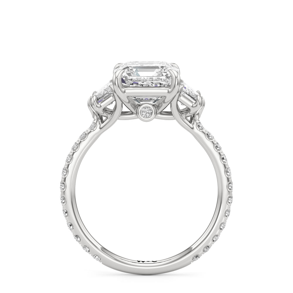 The Scarlett Three Stone Engagement Ring with Asscher Cut Diamond in 14KT Platinum view 2
