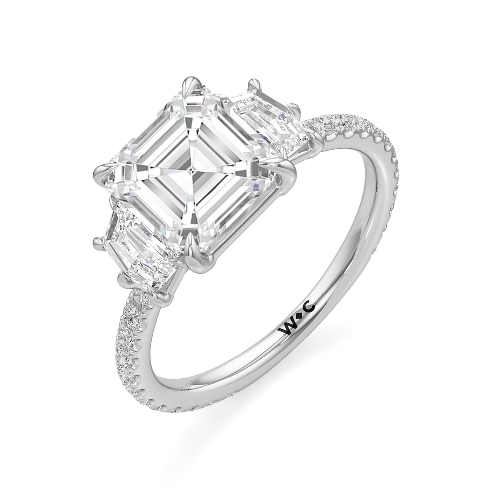 The Scarlett Three Stone Engagement Ring with Asscher Cut Diamond in 14KT Platinum view 3
