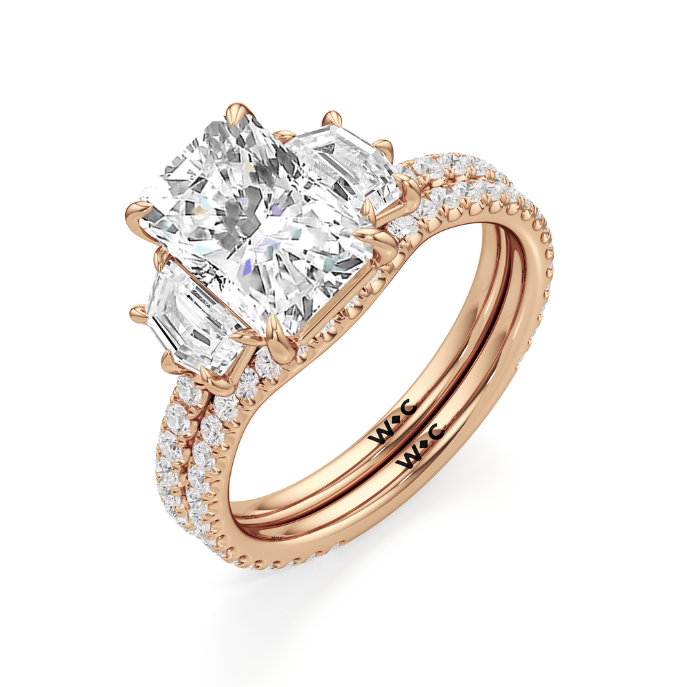 The Scarlett Three Stone Engagement Ring with Radiant Cut Diamond in 14KT Rose Gold view 4

