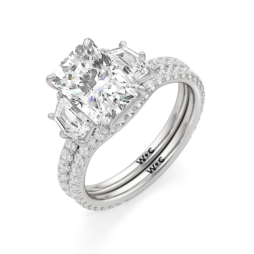 The Scarlett Three Stone Engagement Ring with Asscher Cut Diamond in 14KT Platinum view 4
