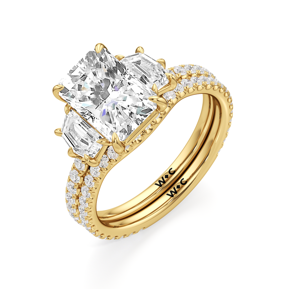 The Scarlett Three Stone Engagement Ring with Asscher Cut Diamond in 14KT Yellow Gold view 4
