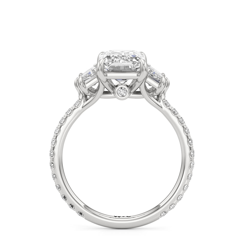 The Scarlett Three Stone Engagement Ring with Emerald Cut Diamond in 14KT Platinum view 2
