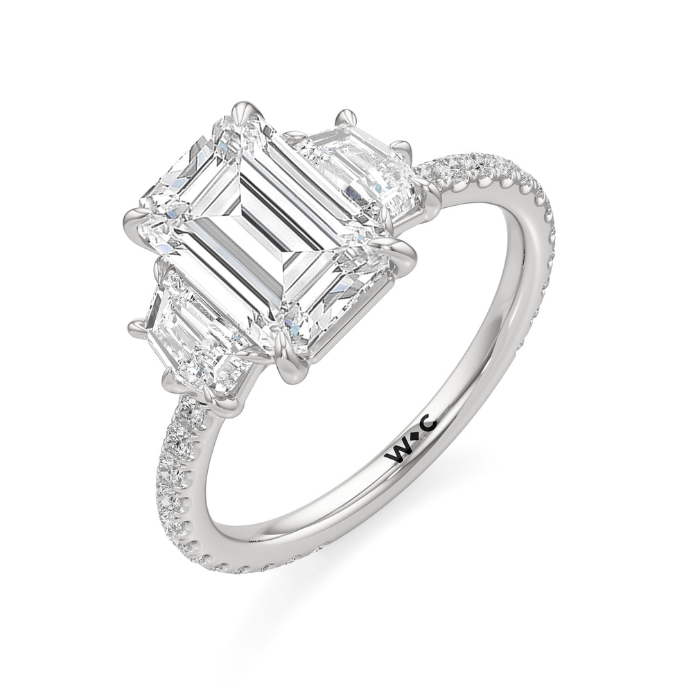 The Scarlett Three Stone Engagement Ring with Emerald Cut Diamond in 14KT Platinum view 3
