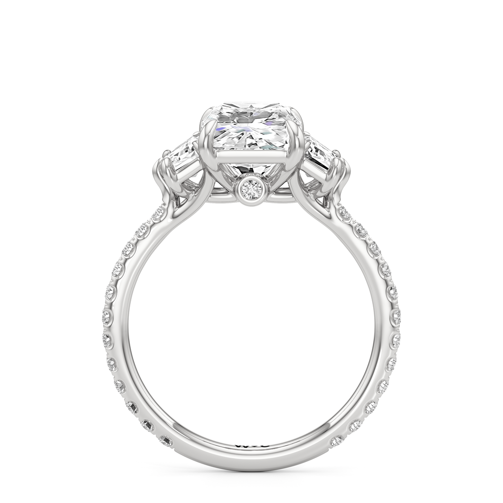 The Scarlett Three Stone Engagement Ring with Radiant Cut Diamond in 14KT Platinum view 2
