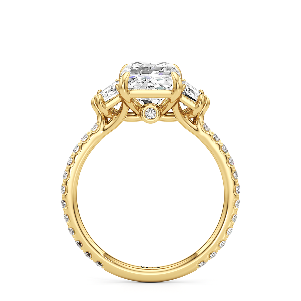 The Scarlett Three Stone Engagement Ring with Radiant Cut Diamond in 14KT Yellow Gold view 2
