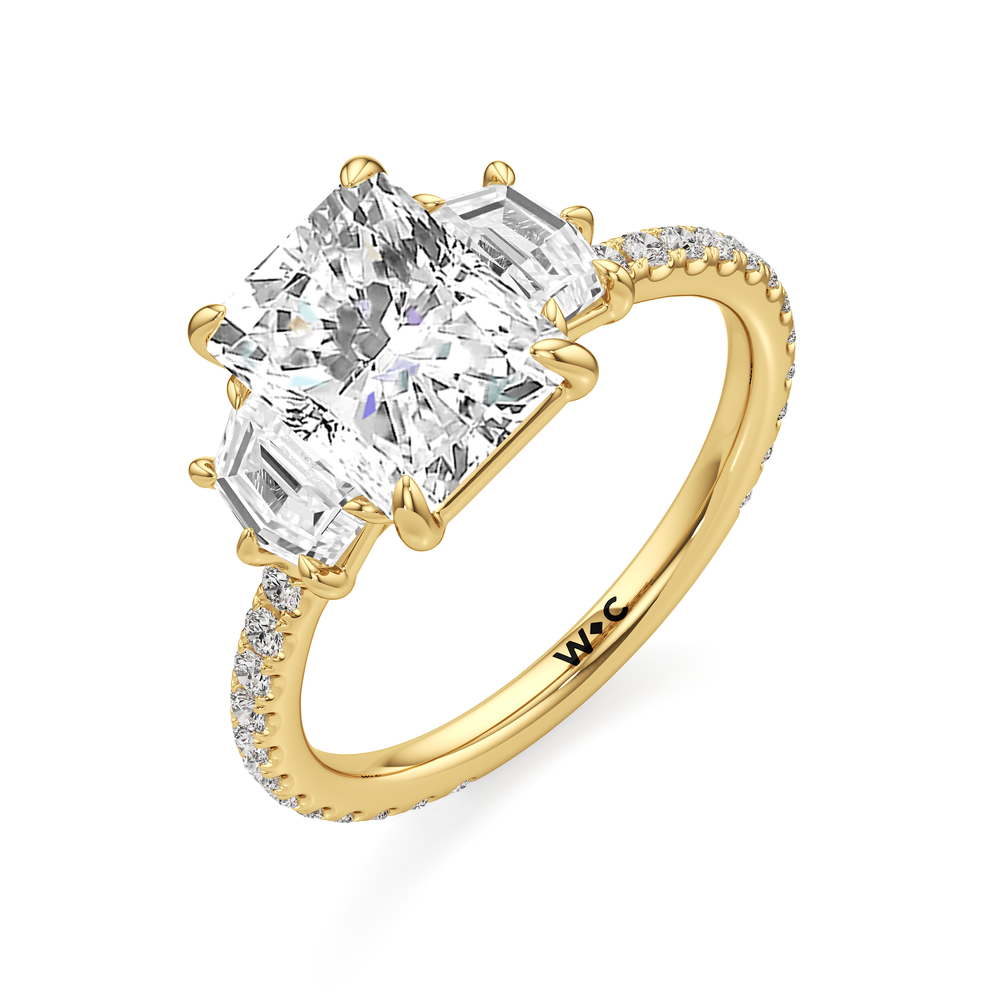 The Scarlett Three Stone Engagement Ring with Radiant Cut Diamond in 14KT Yellow Gold view 3
