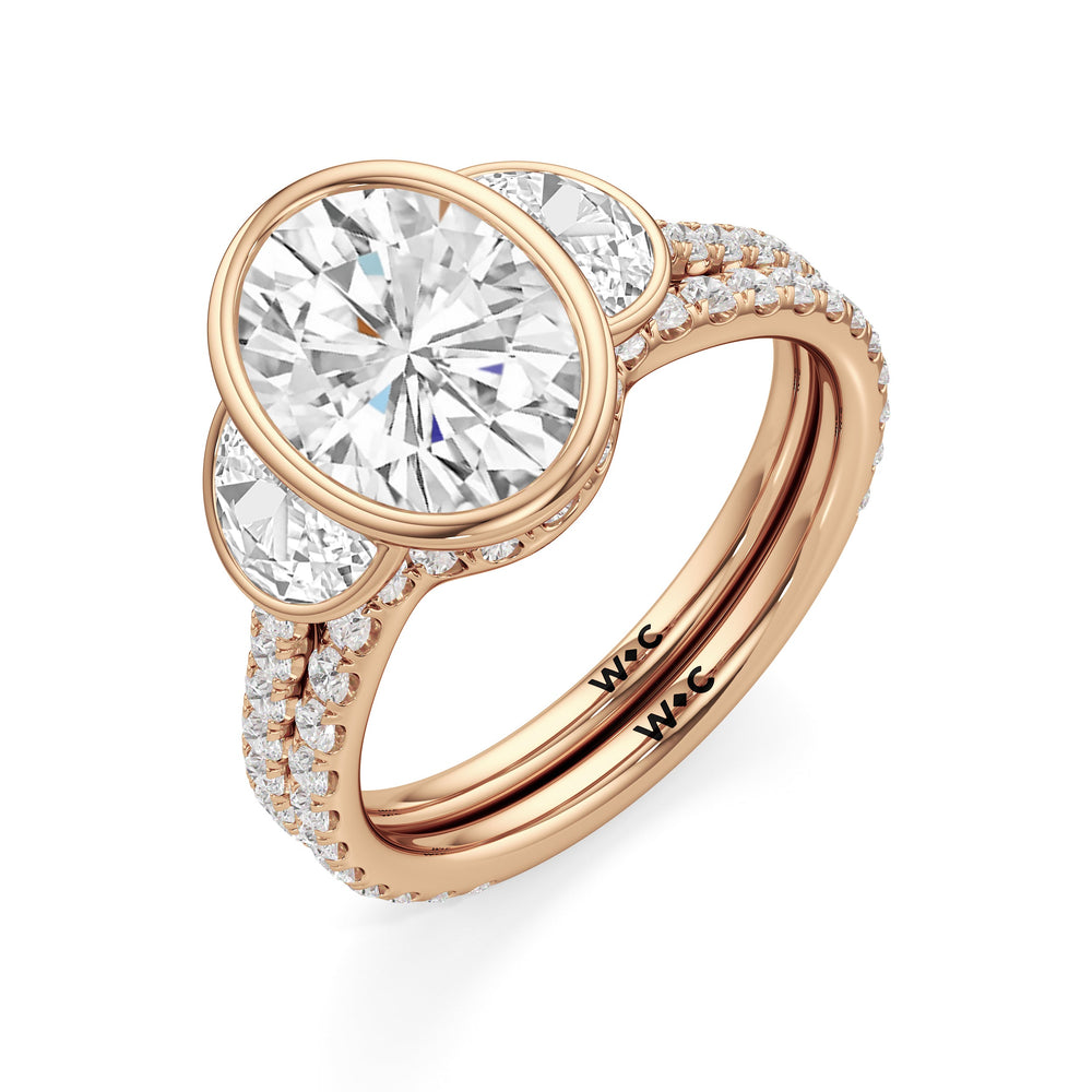 The Olivia Three Stone Engagement Ring with Oval Cut Diamond in 14KT Rose Gold view 5
