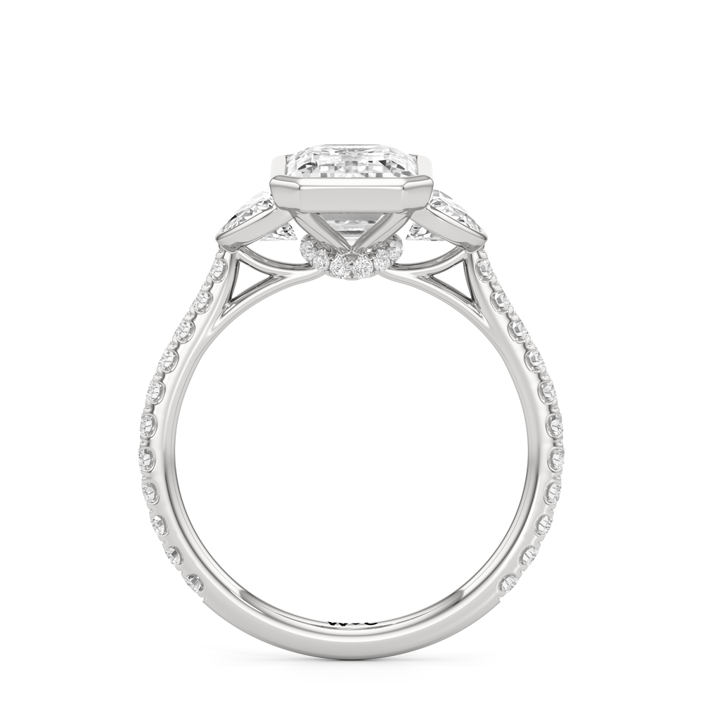 The Olivia Three Stone Engagement Ring with Emerald Cut Diamond in 14KT Platinum view 2
