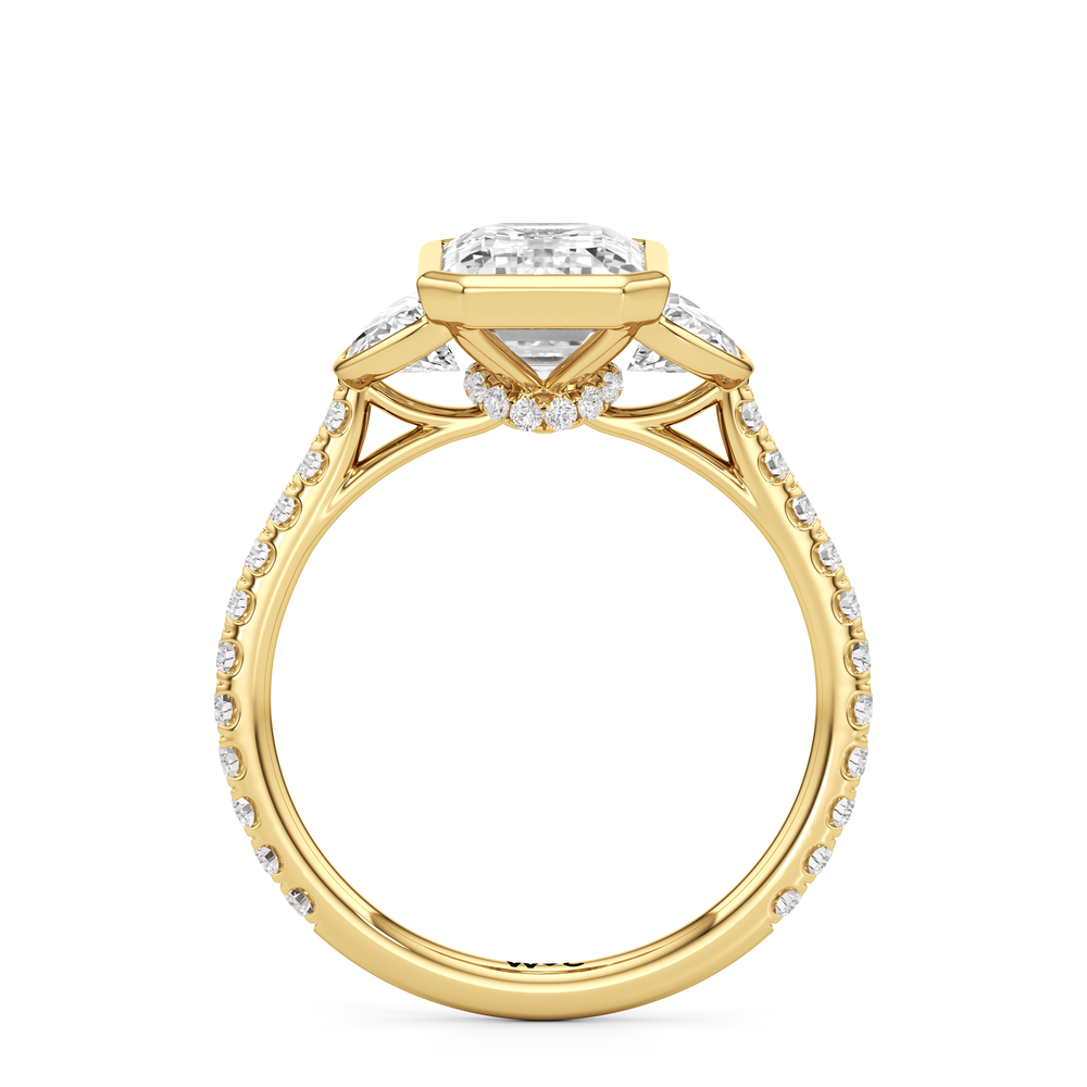 The Olivia Three Stone Engagement Ring with Emerald Cut Diamond in 14KT Yellow Gold view 2
