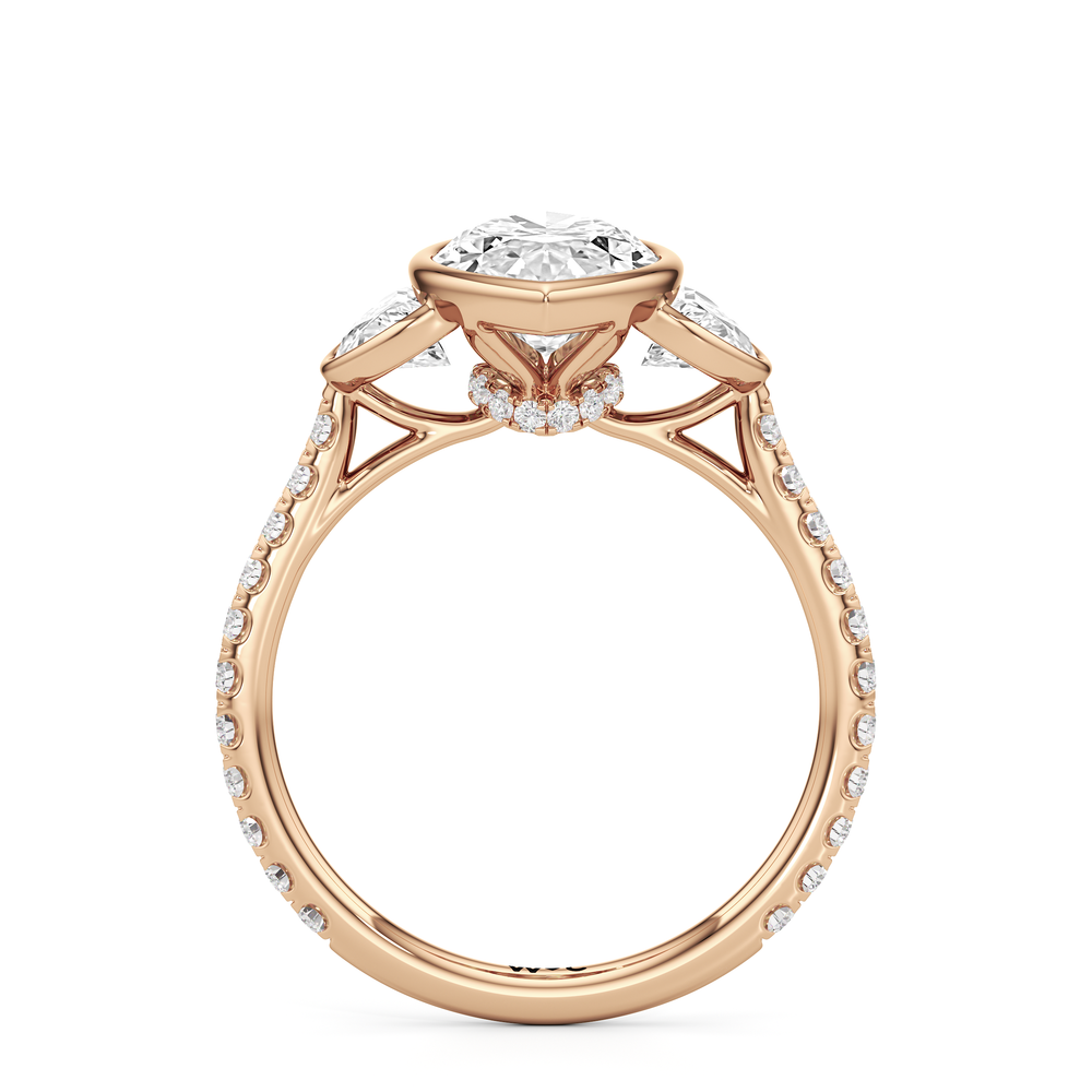 The Olivia Three Stone Engagement Ring with Marquise Cut Diamond in 14KT Rose Gold view 2
