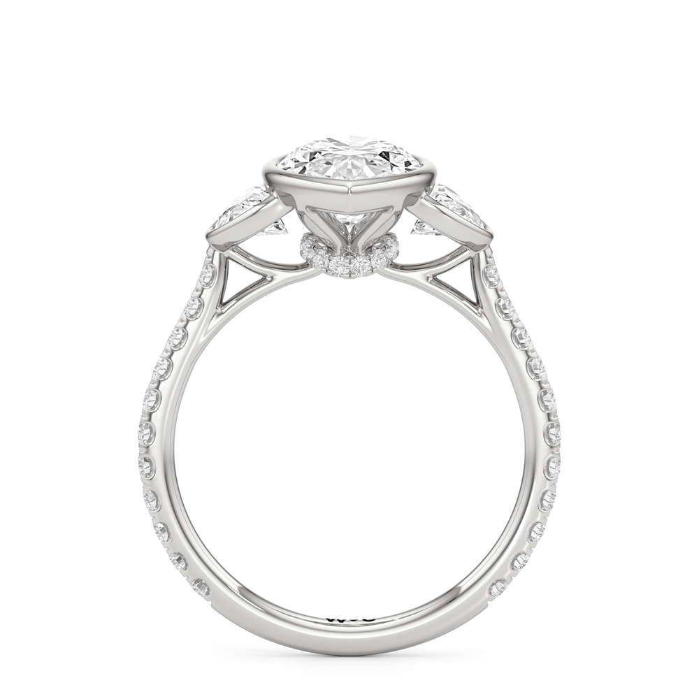 The Olivia Three Stone Engagement Ring with Marquise Cut Diamond in 14KT Platinum view 2
