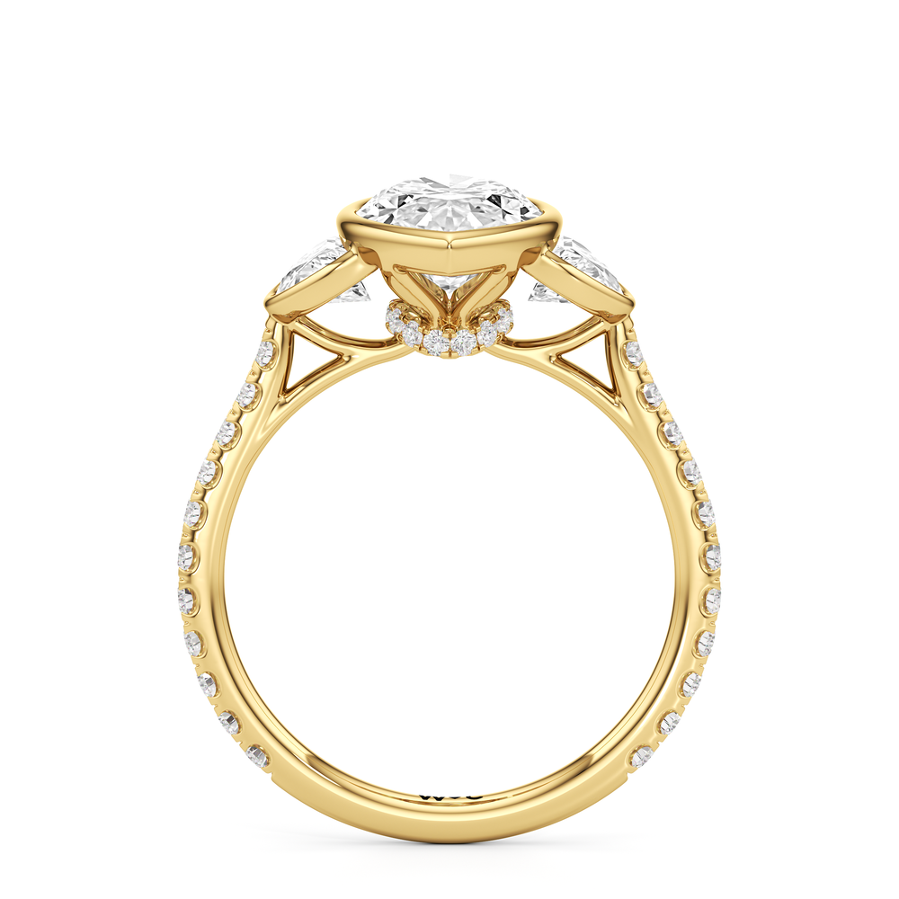 The Olivia Three Stone Engagement Ring with Marquise Cut Diamond in 14KT Yellow Gold view 2

