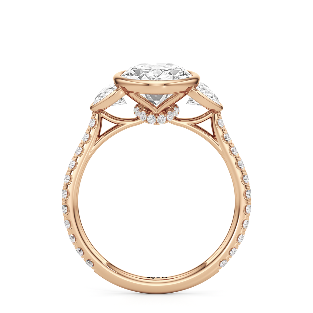 The Olivia Three Stone Engagement Ring with Oval Cut Diamond in 14KT Rose Gold view 2
