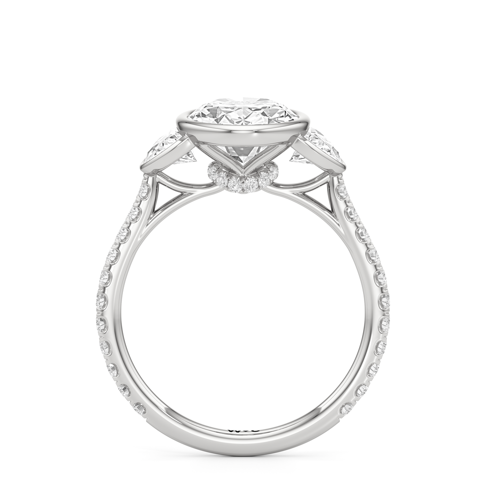 The Olivia Three Stone Engagement Ring with Oval Cut Diamond in 14KT Platinum view 2
