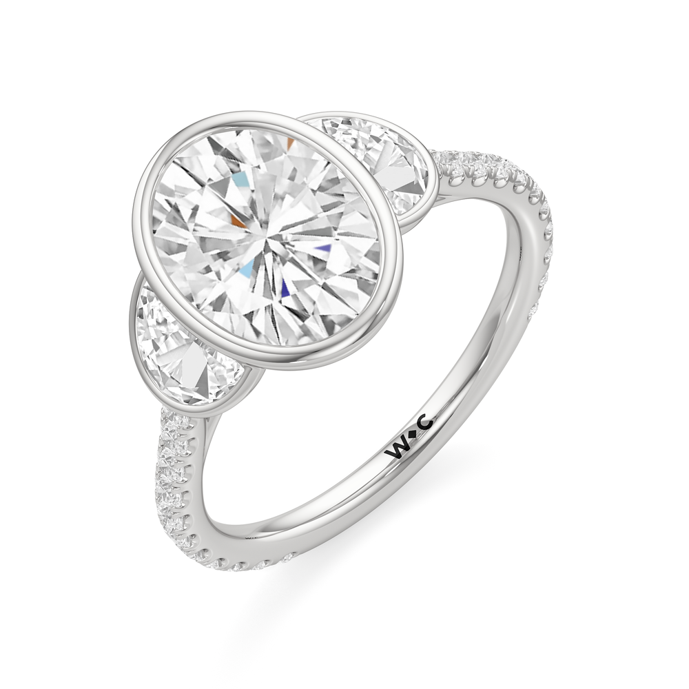The Olivia Three Stone Engagement Ring with Oval Cut Diamond in 14KT Platinum view 3
