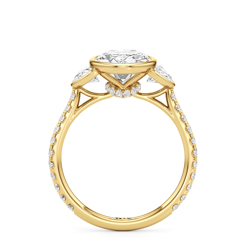 The Olivia Three Stone Engagement Ring with Oval Cut Diamond in 14KT Yellow Gold view 2
