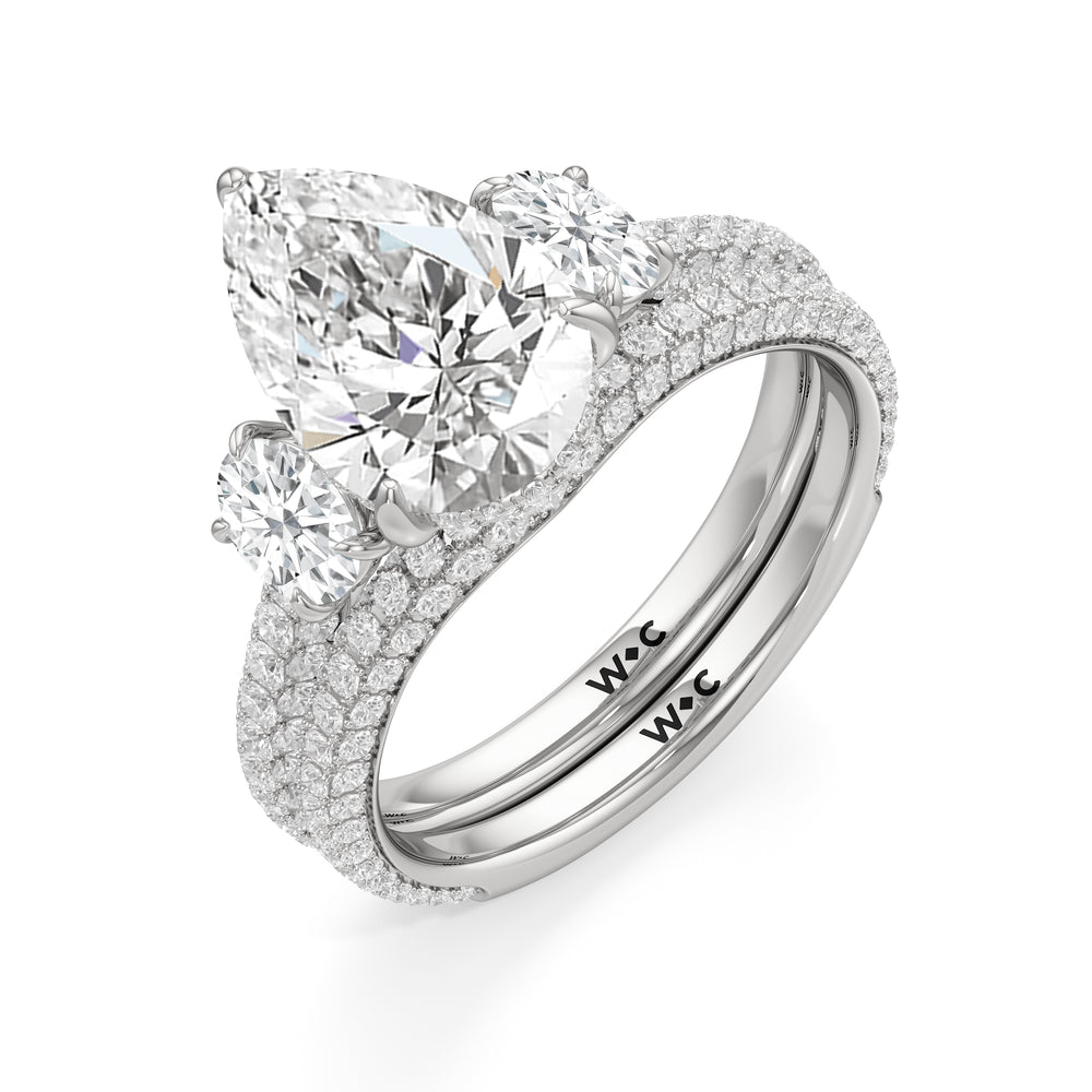 The Belle Three Stone Diamond Wedding Band with Platinum Cut Diamond in 14KT Platinum view 4
