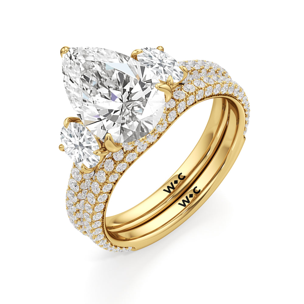 The Belle Three Stone Diamond Wedding Band with 18KT Yellow Gold Cut Diamond in 14KT Yellow Gold view 4
