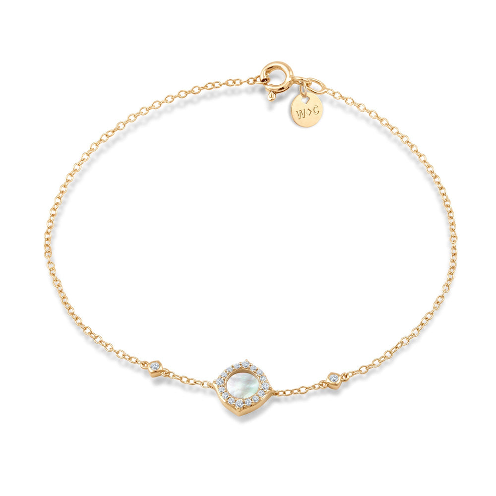 Signature Mother of Pearl and Diamond Bracelet with Lab Cut Diamond in 14KT Yellow Gold view 1
