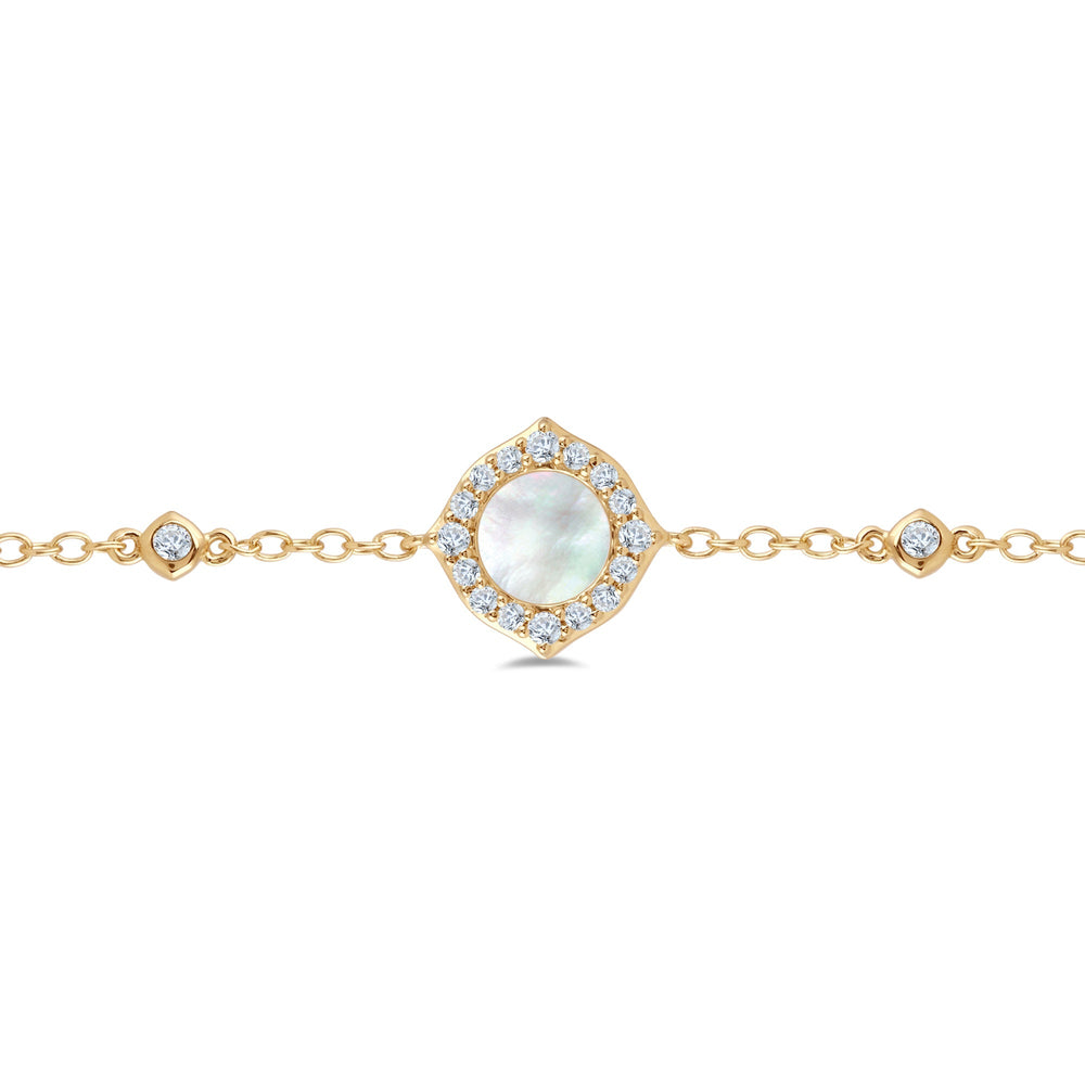Signature Mother of Pearl and Diamond Bracelet with Lab Cut Diamond in 14KT Yellow Gold view 2
