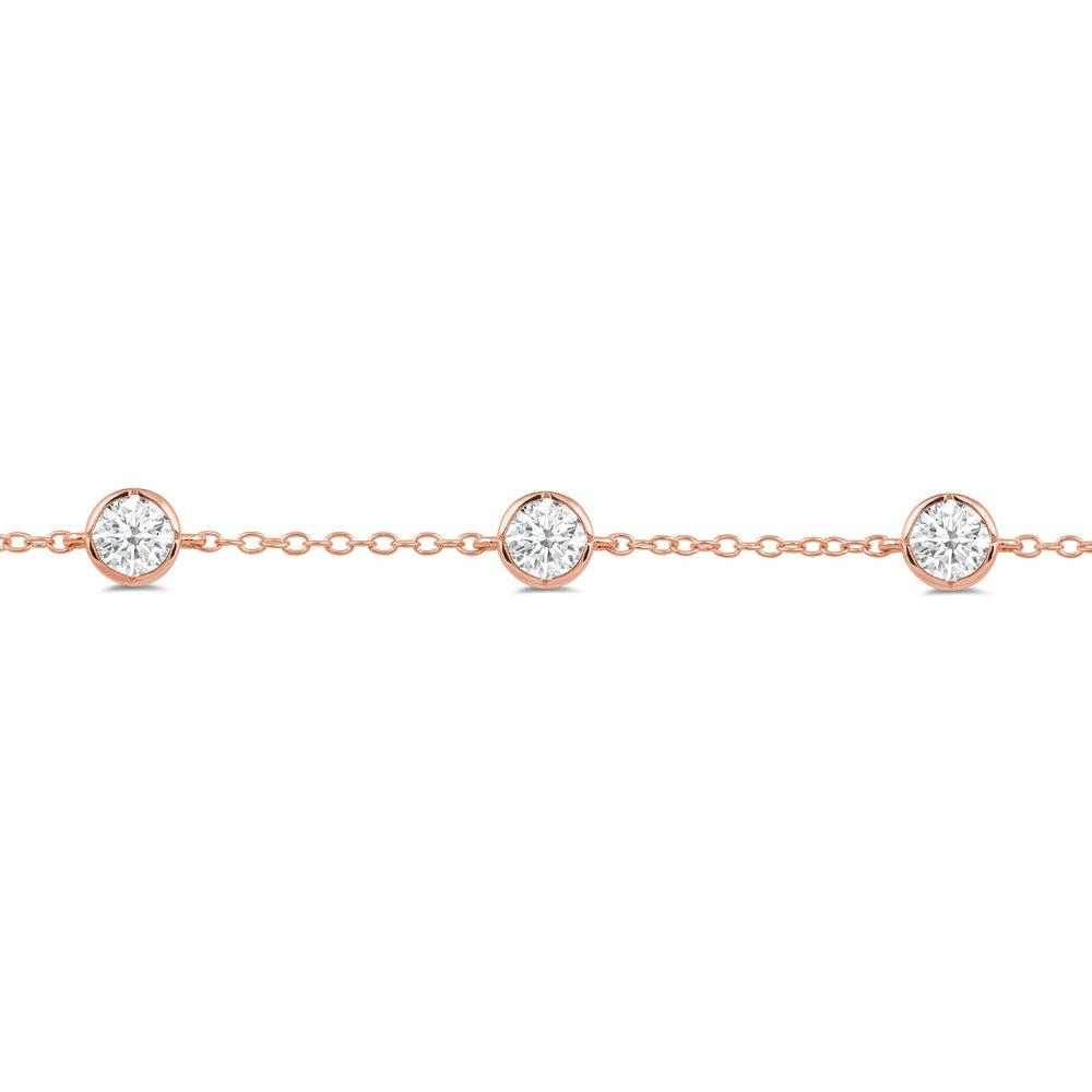 Bezel Set Round Lab Created Station Bracelet with Lab Cut Diamond in 14KT Rose Gold view 2
