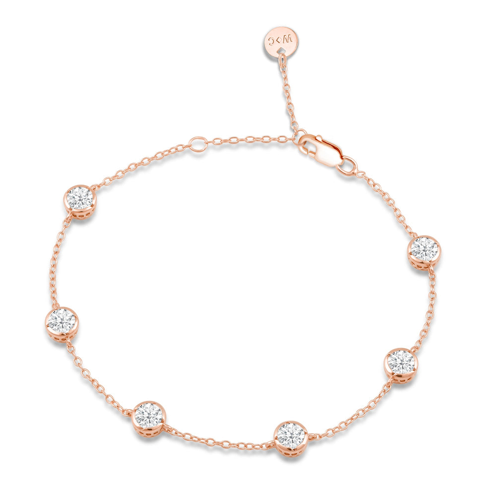 Bezel Set Round Lab Created Station Bracelet with Lab Cut Diamond in 14KT Rose Gold view 1
