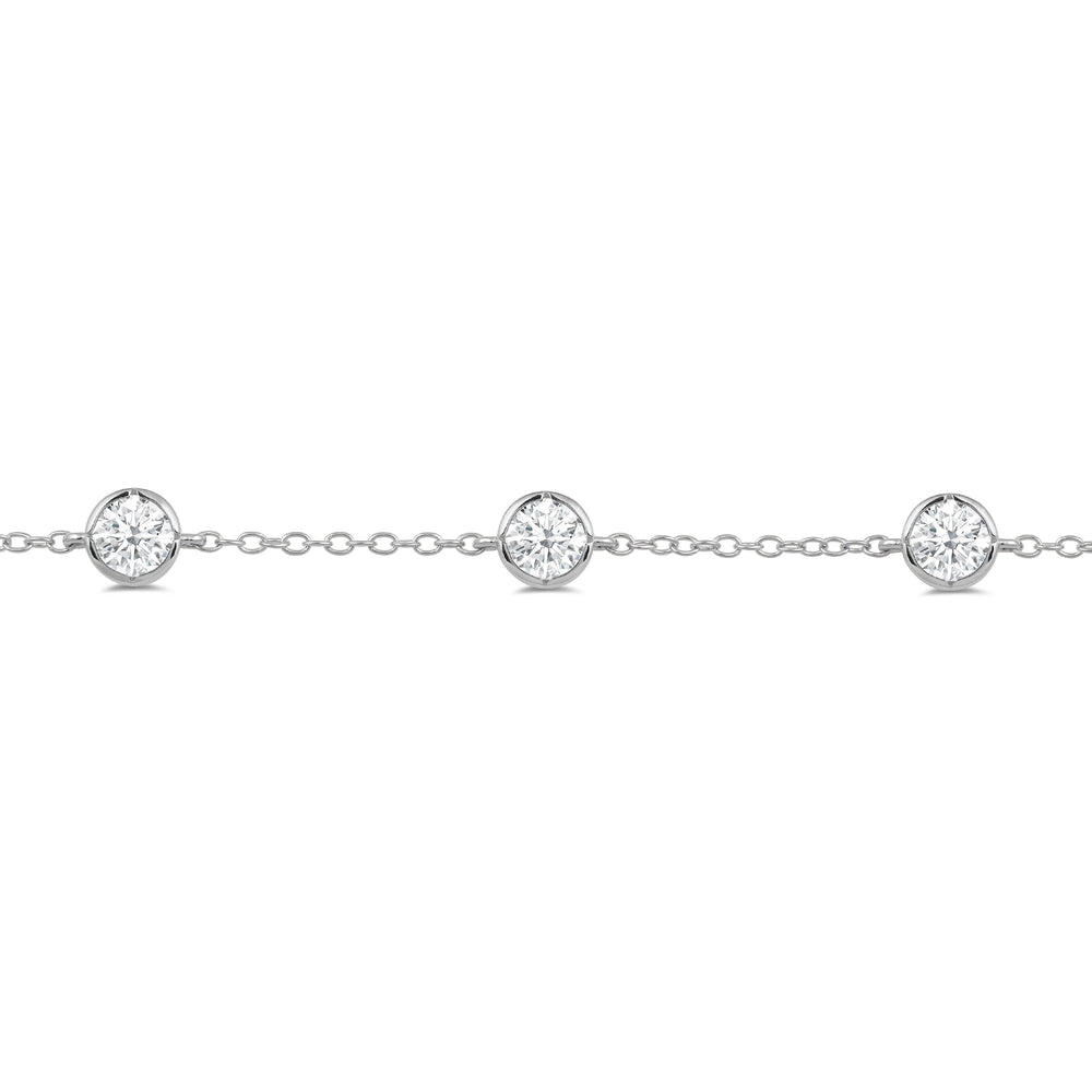 Bezel Set Round Lab Created Station Bracelet with Lab Cut Diamond in 14KT White Gold view 2
