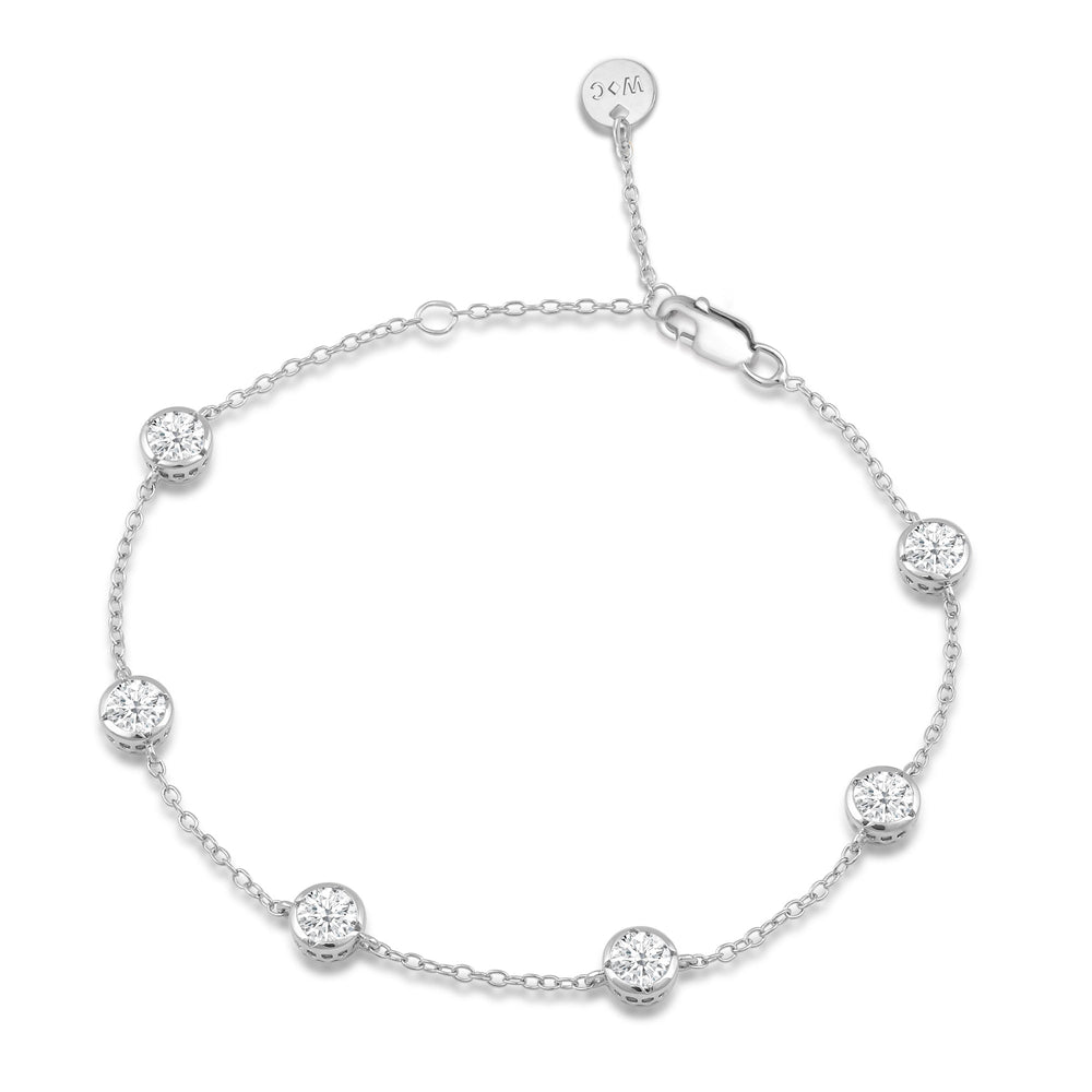 Bezel Set Round Lab Created Station Bracelet with Lab Cut Diamond in 14KT White Gold view 1
