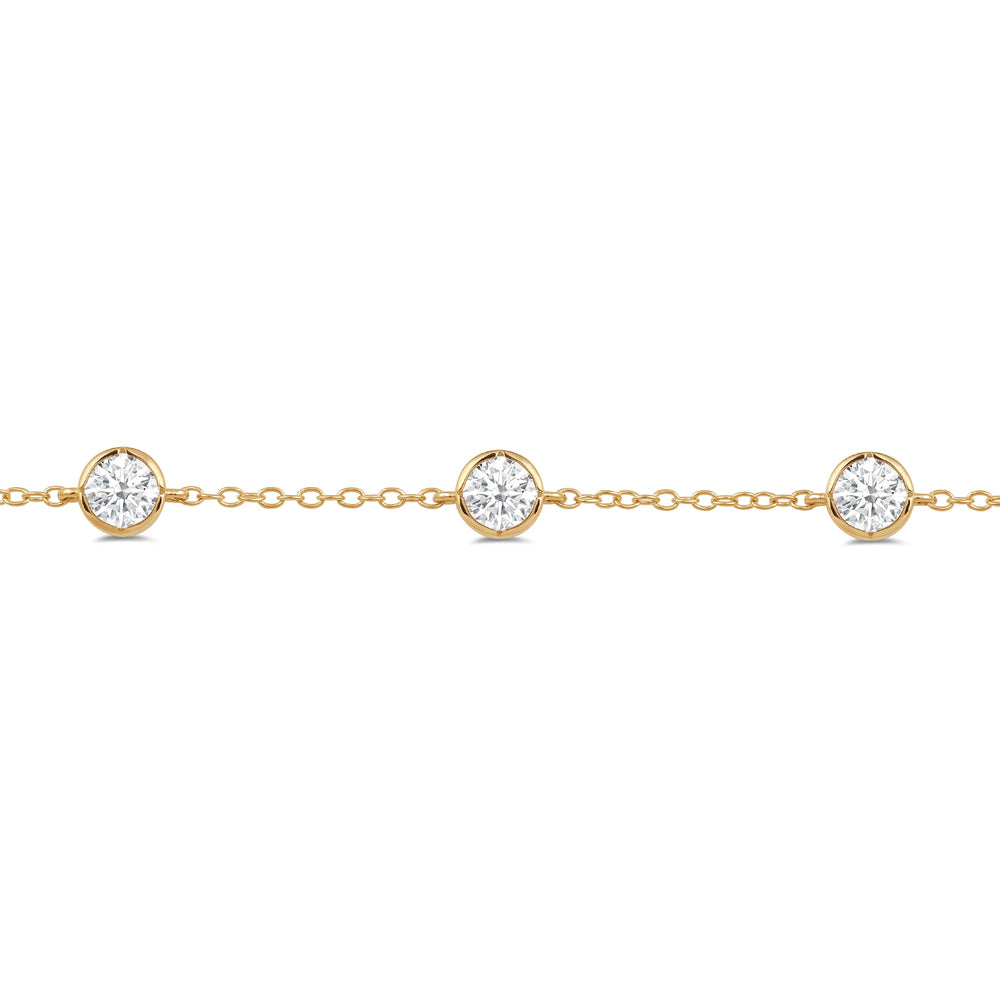 Bezel Set Round Lab Created Station Bracelet with Lab Cut Diamond in 14KT Yellow Gold view 2
