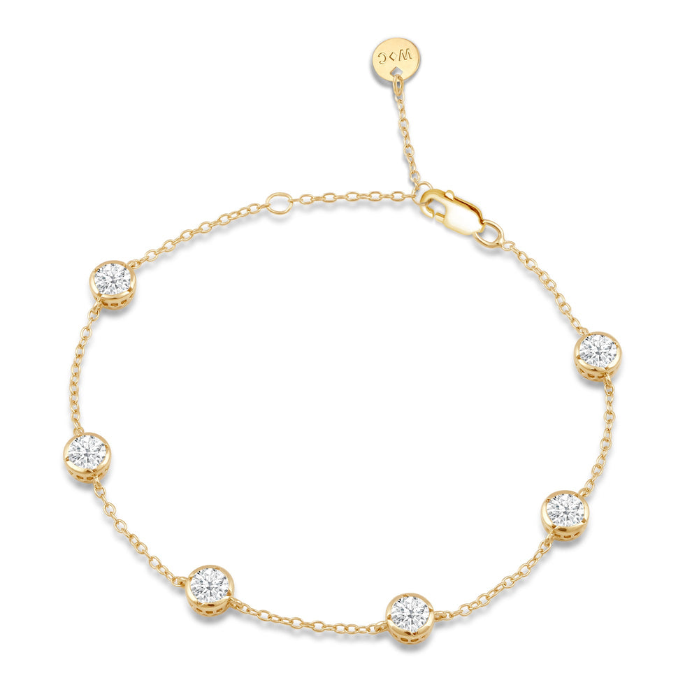 Bezel Set Round Lab Created Station Bracelet with Lab Cut Diamond in 14KT Yellow Gold view 1

