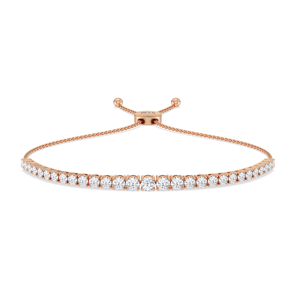 Graduating Tennis Lab Created Diamond Bolo Bracelet with Lab Cut Diamond in 14KT Rose Gold view 1
